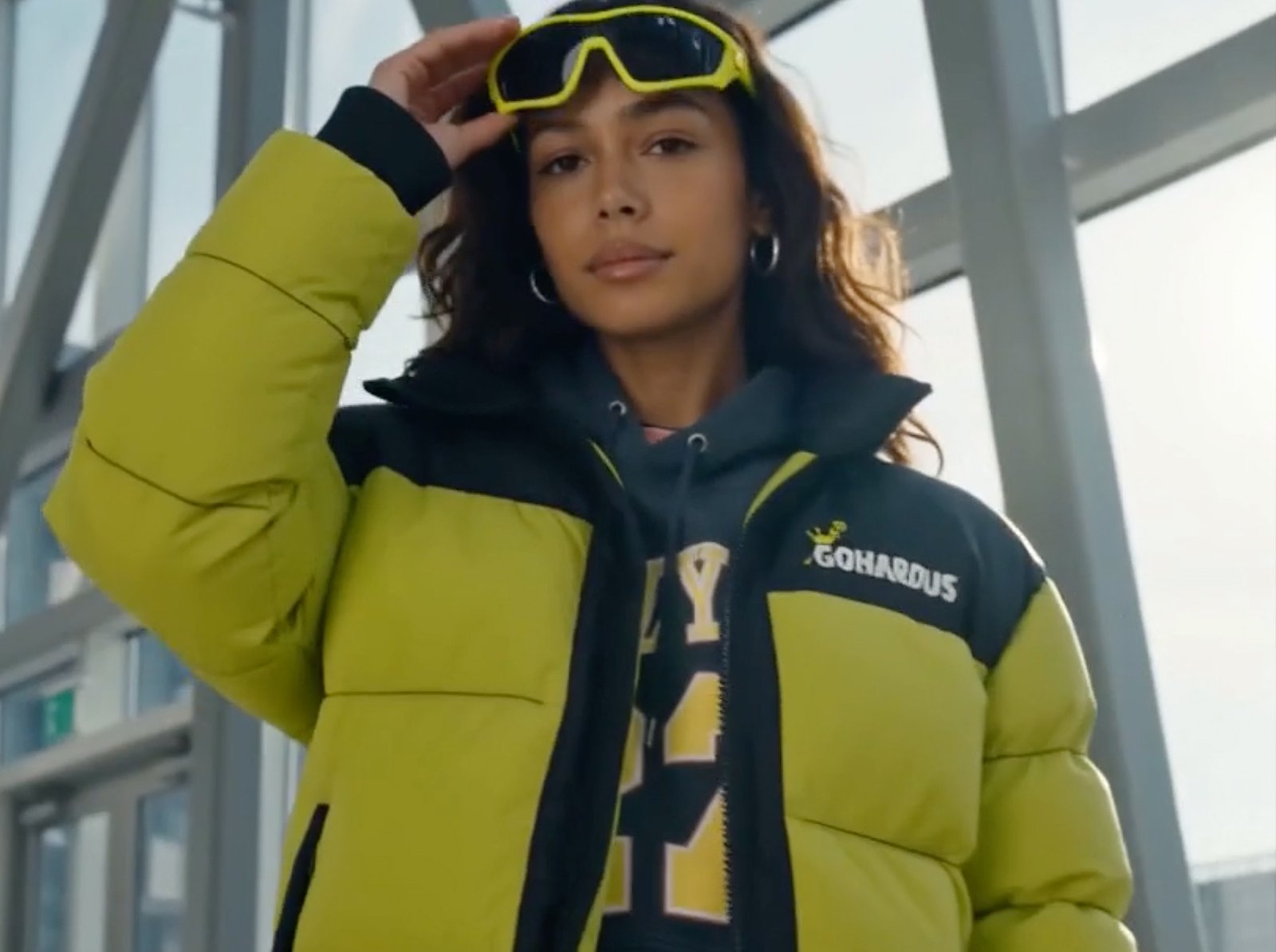 Close-up of GOHARDUS lime square-frame sunglasses